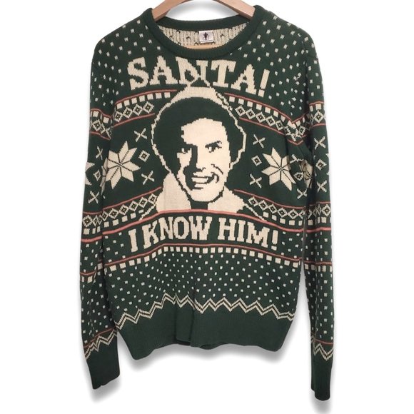 Elf Movie Sweater Sweaters Elf Santa I Know Him Mens Medium Green